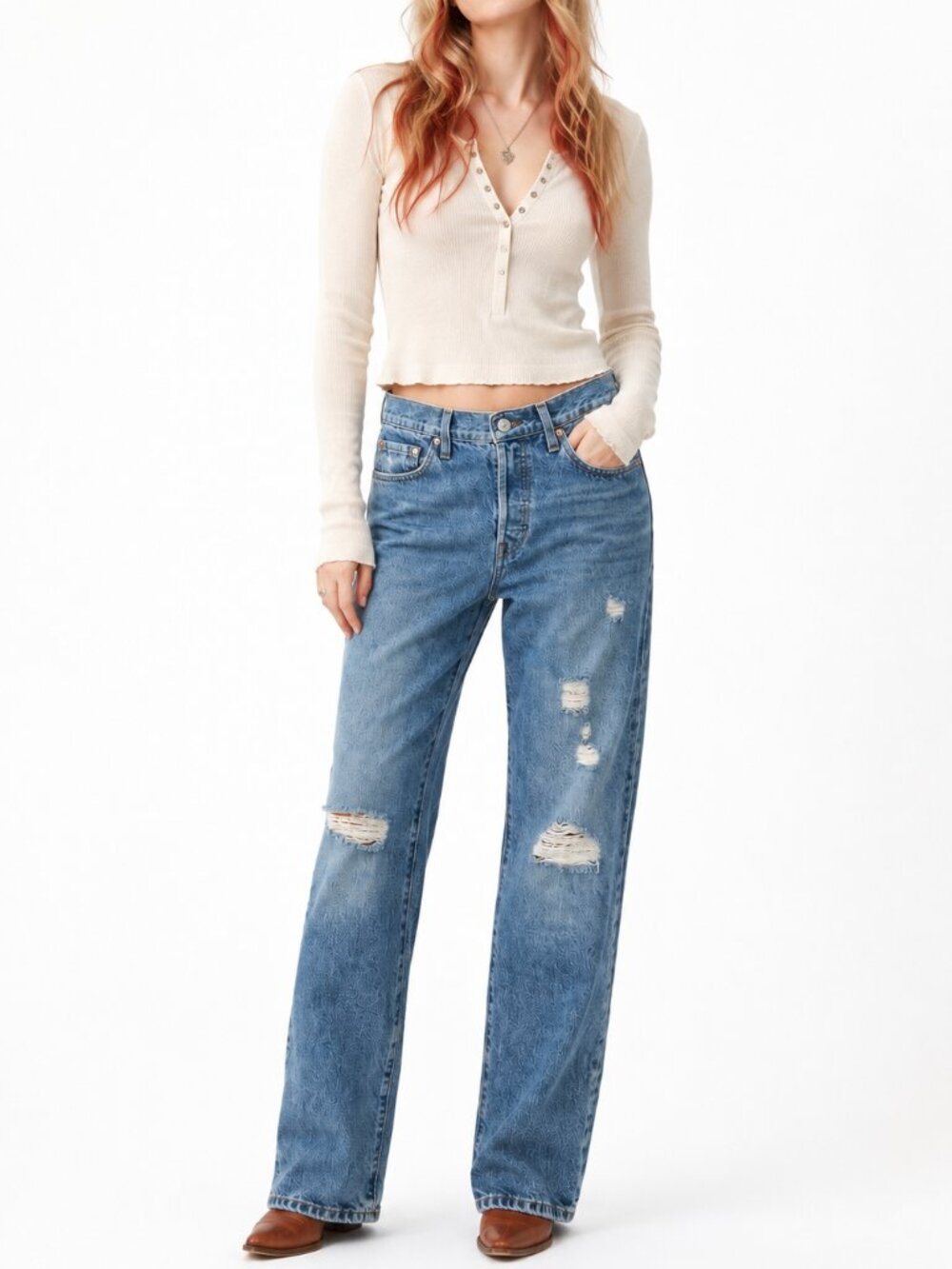 Levi's Premium 501 Jeans 28x30 Distressed Ripped Button Fly Straight Leg Denim